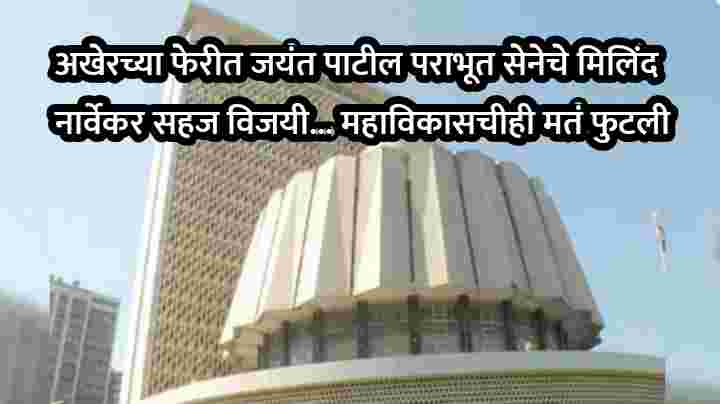 अखेरच्या फेरीत जयंत पाटील पराभूत सेनेचे मिलिंद नार्वेकर सहज विजयी… महाविकासचीही मतं फुटली