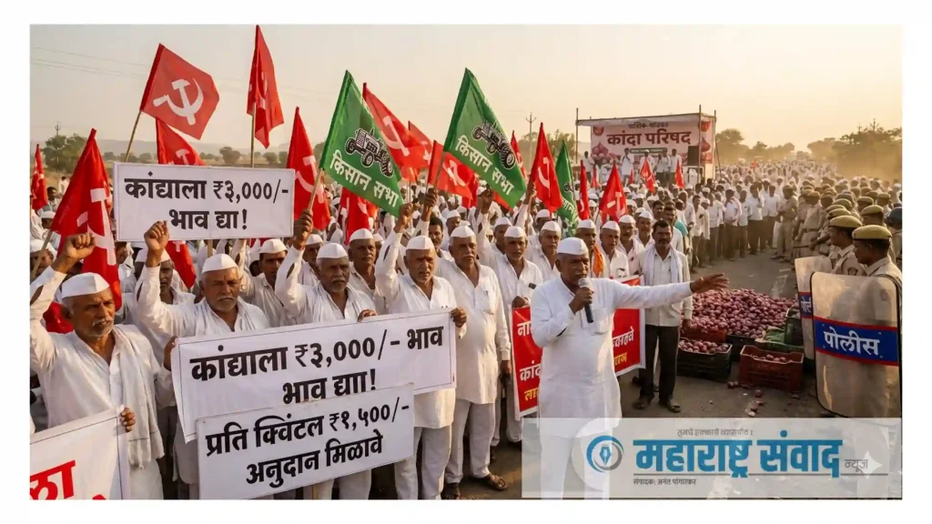 कांदा उत्पादकांच्या मागण्यांसाठी चांदवड येथे डावे पक्ष आणि किसान सभेचे आंदोलन तीव्र होणार: पोलिसांच्या बळाचा जाहीर निषेध