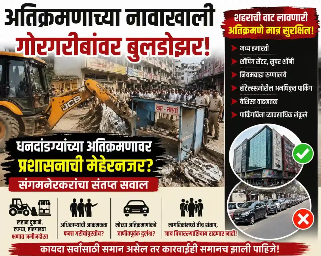 अतिक्रमणाच्या नावाखाली संगमनेरात गरिबांवर बुलडोझर, धनदांडग्यांवर मेहेरनजर; ‘सिंघम’ बनलेल्या प्रशासनाविरोधात नागरिकांचा संतप्त सवाल