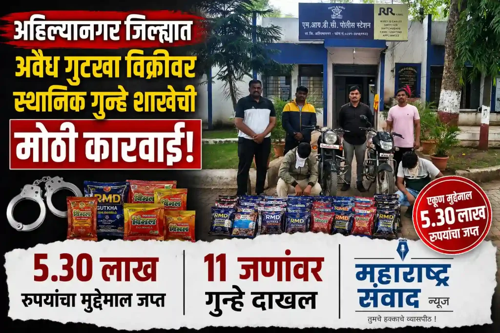 अहिल्यानगर जिल्ह्यात अवैध गुटखा विक्रीवर स्थानिक गुन्हे शाखेची मोठी कारवाई; ५.३० लाखांचा मुद्देमाल जप्त, ११ जणांवर गुन्हे दाखल