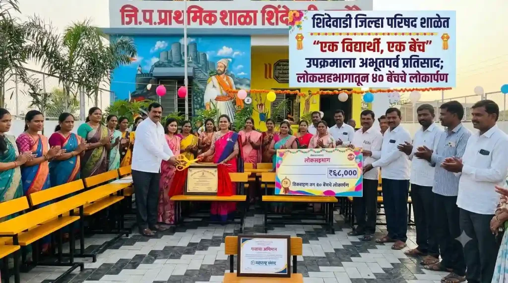 शिंदेवाडी जिल्हा परिषद शाळेत ‘एक विद्यार्थी, एक बेंच’ उपक्रमाला अभूतपूर्व प्रतिसाद; आठवडाभरात ६८ हजारांच्या लोकसहभागातून ४० बेंचचे लोकार्पण