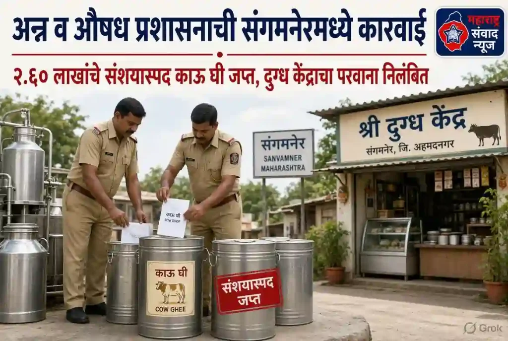 अन्न व औषध प्रशासनाची संगमनेरमध्ये कारवाई: २.६० लाखांचे संशयास्पद ‘काऊ घी’ जप्त, तर भेसळप्रकरणी दुग्ध केंद्राचा परवाना निलंबित